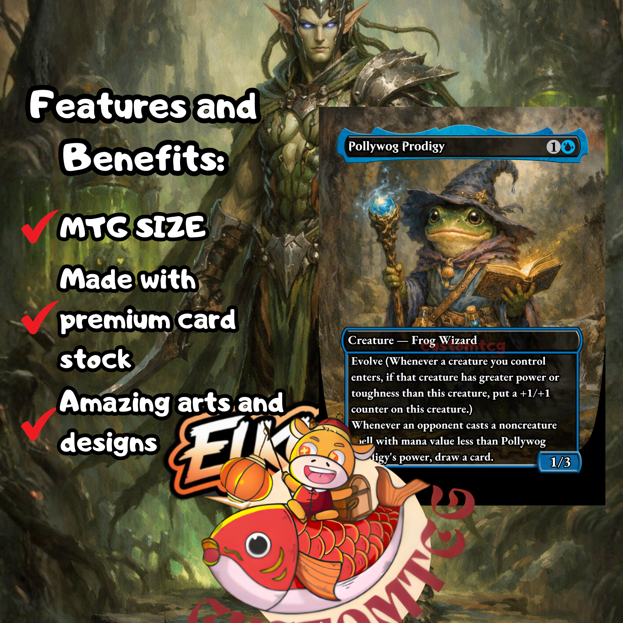 Ezuri Claw of Progress Commander Deck | 100 Custom Cards + Tokens | Fantasy Art | +1/+1 Counter Infect Simic Green Blue Deck