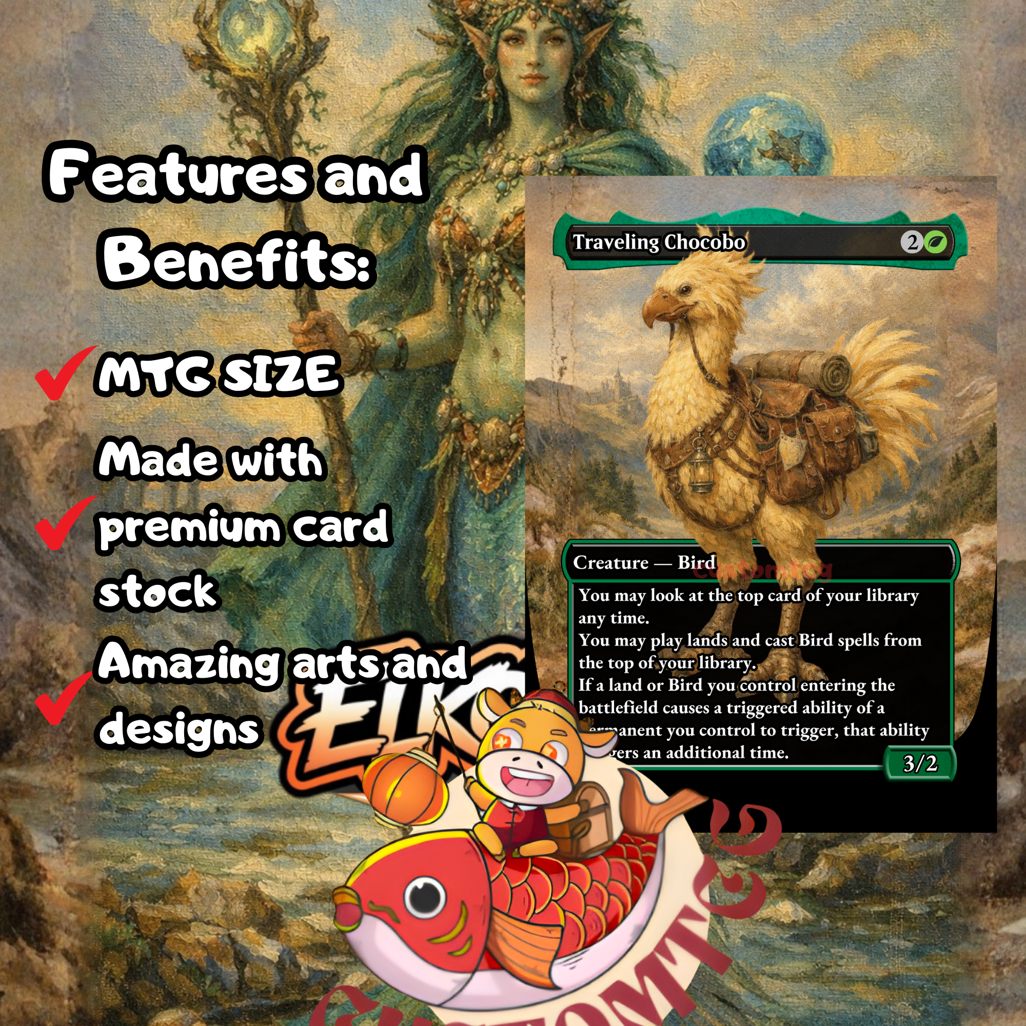 Tatyova, Benthic Druid Custom Commander Deck — Lands and Card Draw | Simic | Fantasy Art Proxy Deck