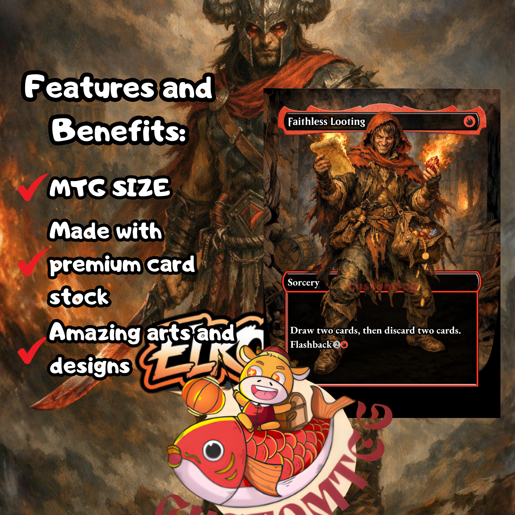 Alexios Deimos of Kosmos Commander Deck | 100 Custom Cards + Tokens | Fantasy Art | Red Voltron Equipment